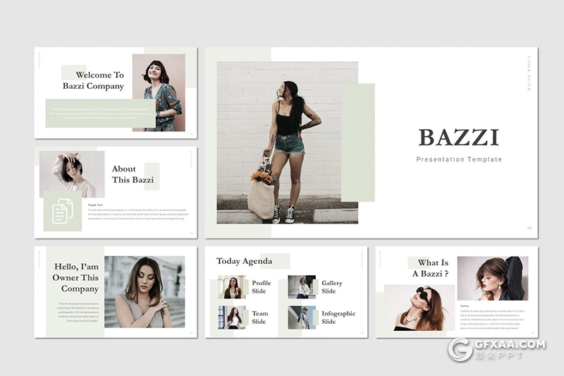 30页极简文艺小清新风格时尚模特服装主题行业PPT模板5种主题配色 - 顶尖PPT