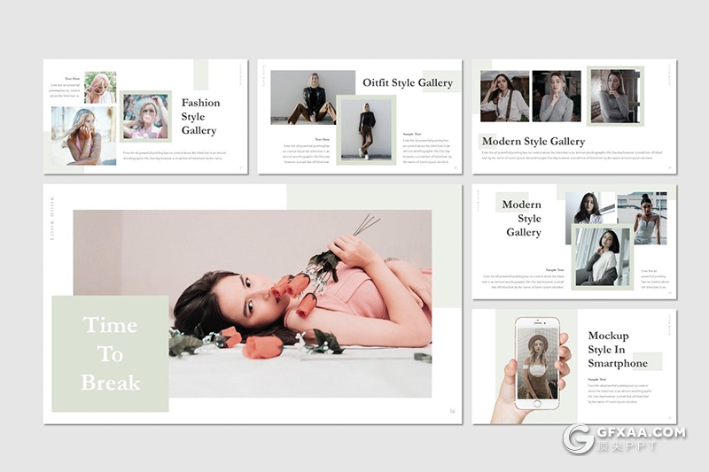 30页极简文艺小清新风格时尚模特服装主题行业PPT模板5种主题配色 - 顶尖PPT