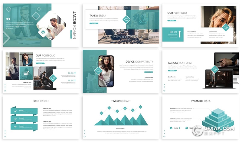 30页商务团队介绍项目报告业务展示年终总结PPT模板5种主题配色 - 顶尖PPT
