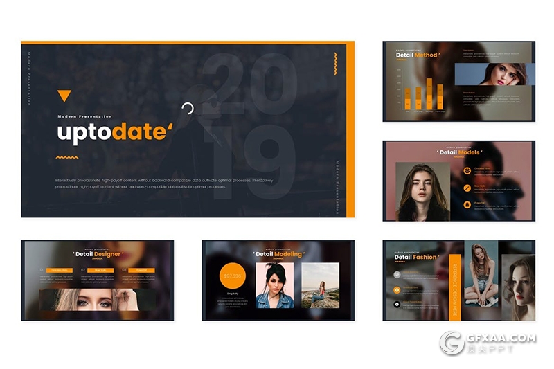 30页国外时尚服装展示模特写真展示Google slides模板5种主题配色 - 顶尖PPT