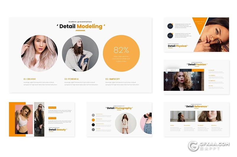 30页国外时尚服装展示模特写真展示Google slides模板5种主题配色 - 顶尖PPT