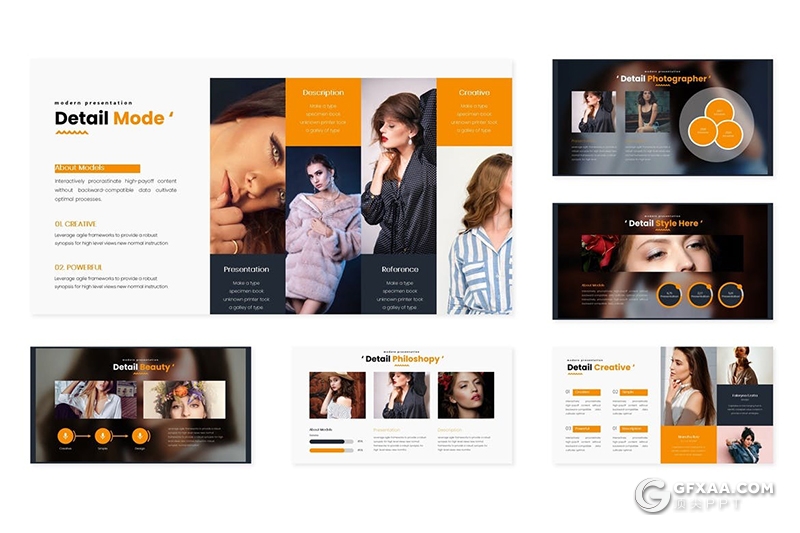 30页国外时尚服装展示模特写真展示Google slides模板5种主题配色 - 顶尖PPT