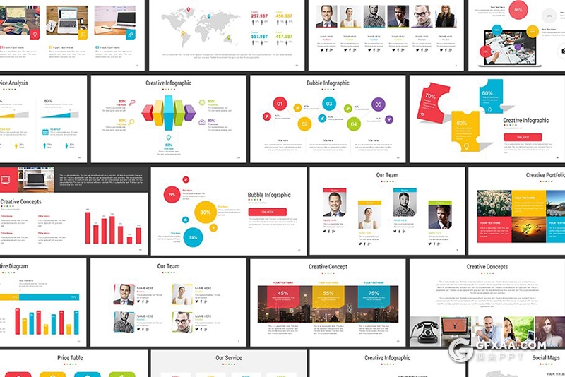 67页彩色商务图形企业团队介绍工作计划总结多用途PPT模板6种主题配色 - 顶尖PPT