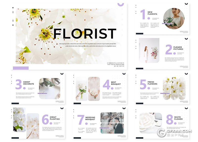 30页鲜花花卉花店行业产品展示分析PPT模板5种主题配色 - 顶尖PPT