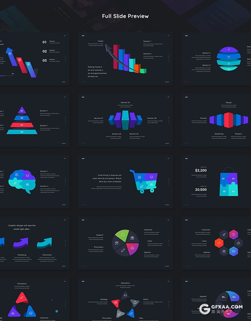 105页国外创意彩色图形设计作品展示工作规划总结PPT模板黑白两种底色 - 顶尖PPT