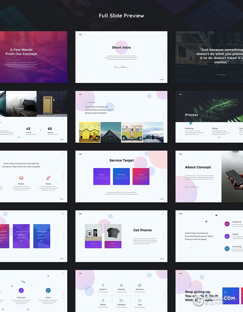 105页国外创意彩色图形设计作品展示工作规划总结PPT模板黑白两种底色 - 顶尖PPT