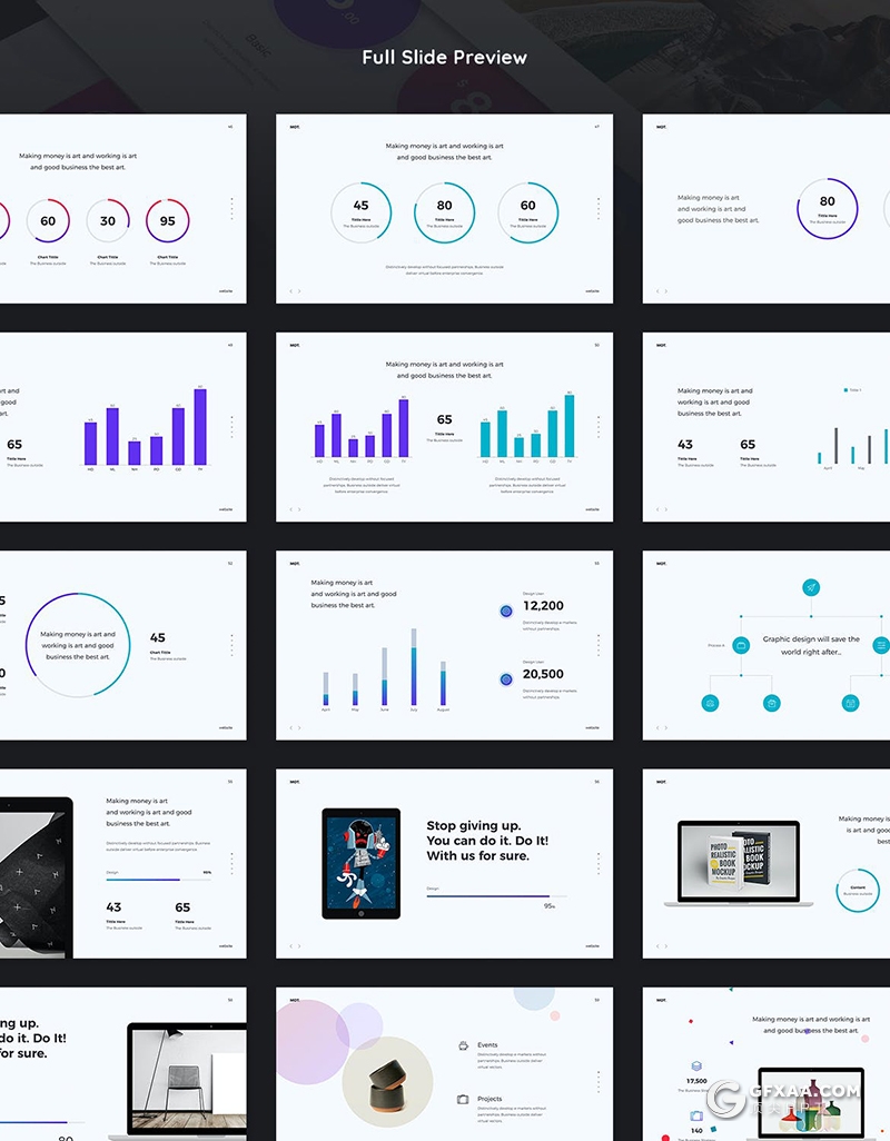 105页国外创意彩色图形设计作品展示工作规划总结PPT模板黑白两种底色 - 顶尖PPT