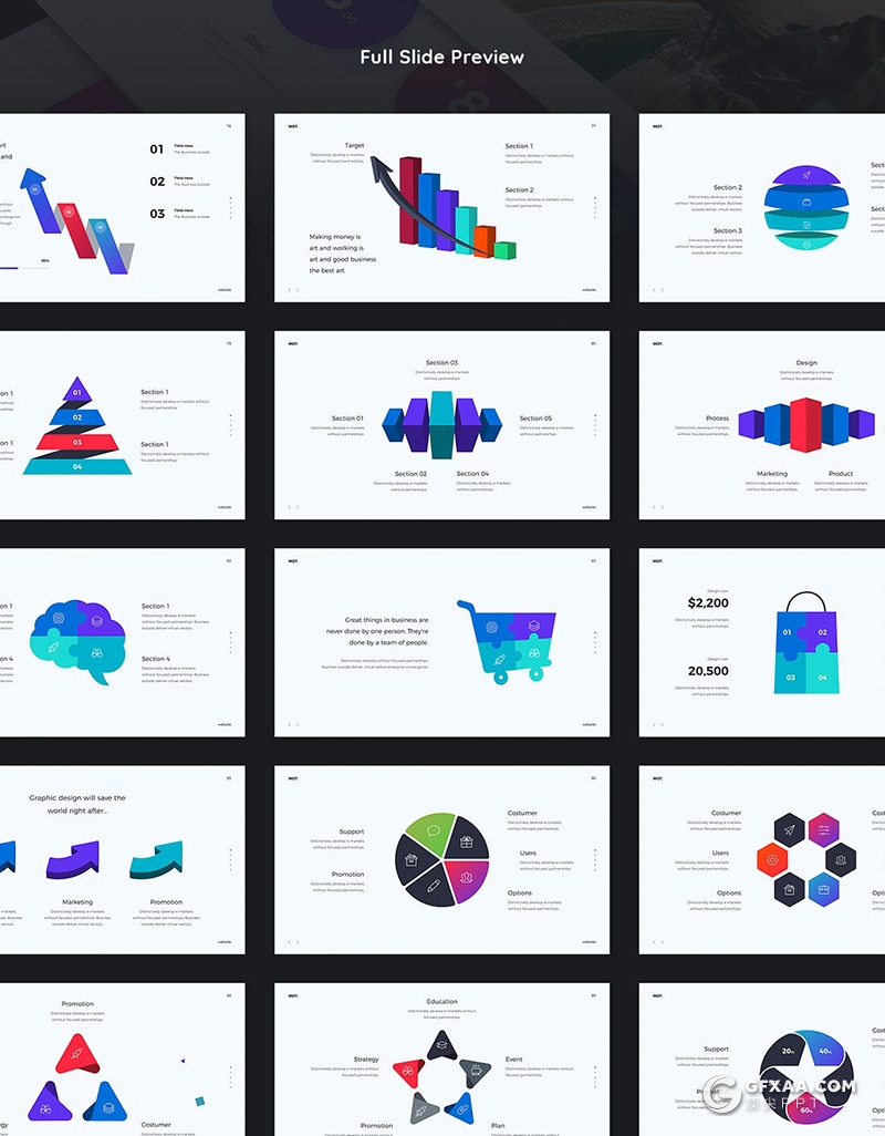 105页国外创意彩色图形设计作品展示工作规划总结PPT模板黑白两种底色 - 顶尖PPT