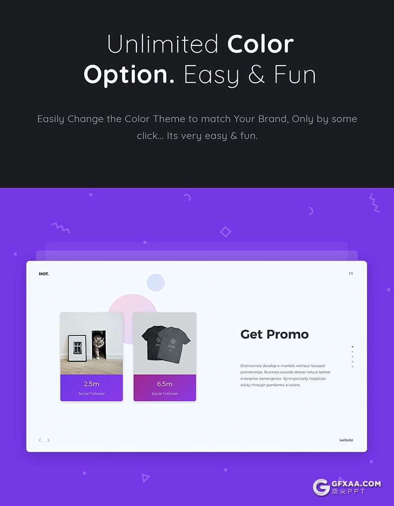 105页国外创意彩色图形设计作品展示工作规划总结PPT模板黑白两种底色 - 顶尖PPT