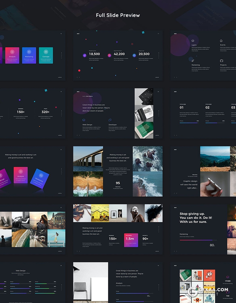 105页国外创意彩色图形设计作品展示工作规划总结PPT模板黑白两种底色 - 顶尖PPT