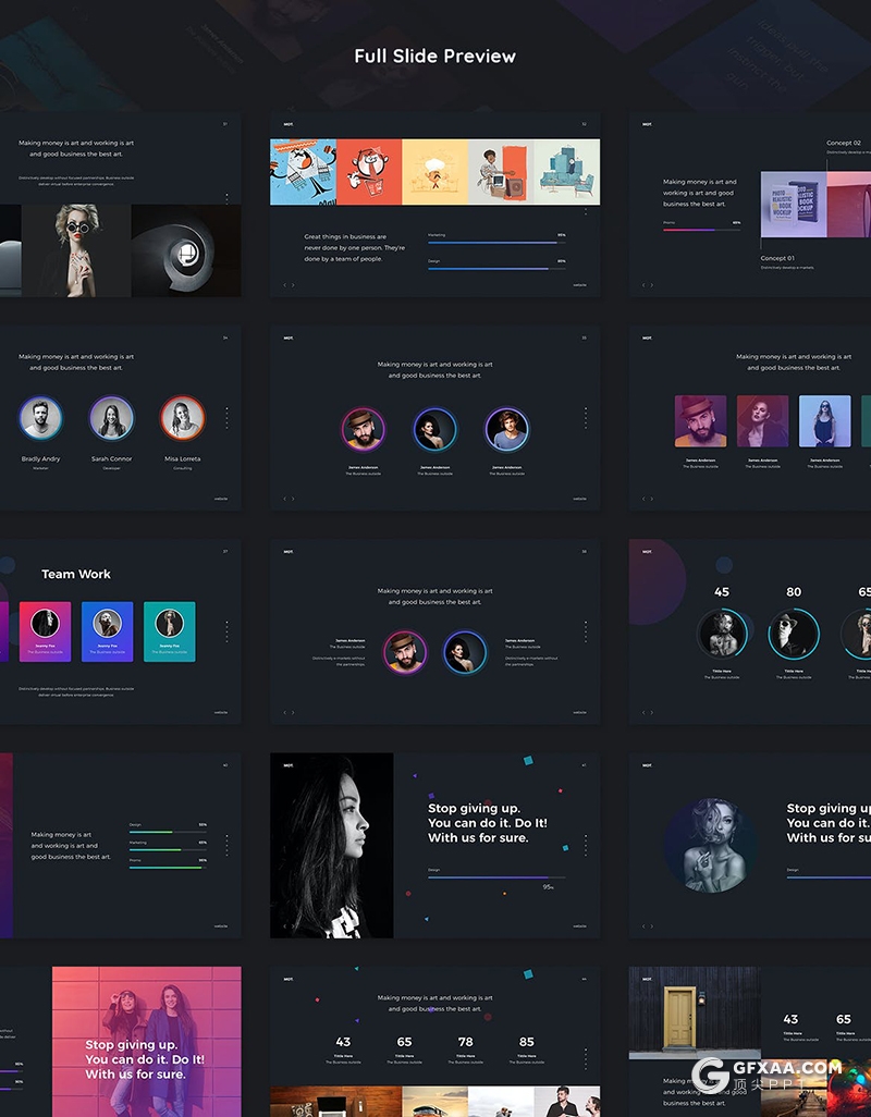 105页国外创意彩色图形设计作品展示工作规划总结PPT模板黑白两种底色 - 顶尖PPT