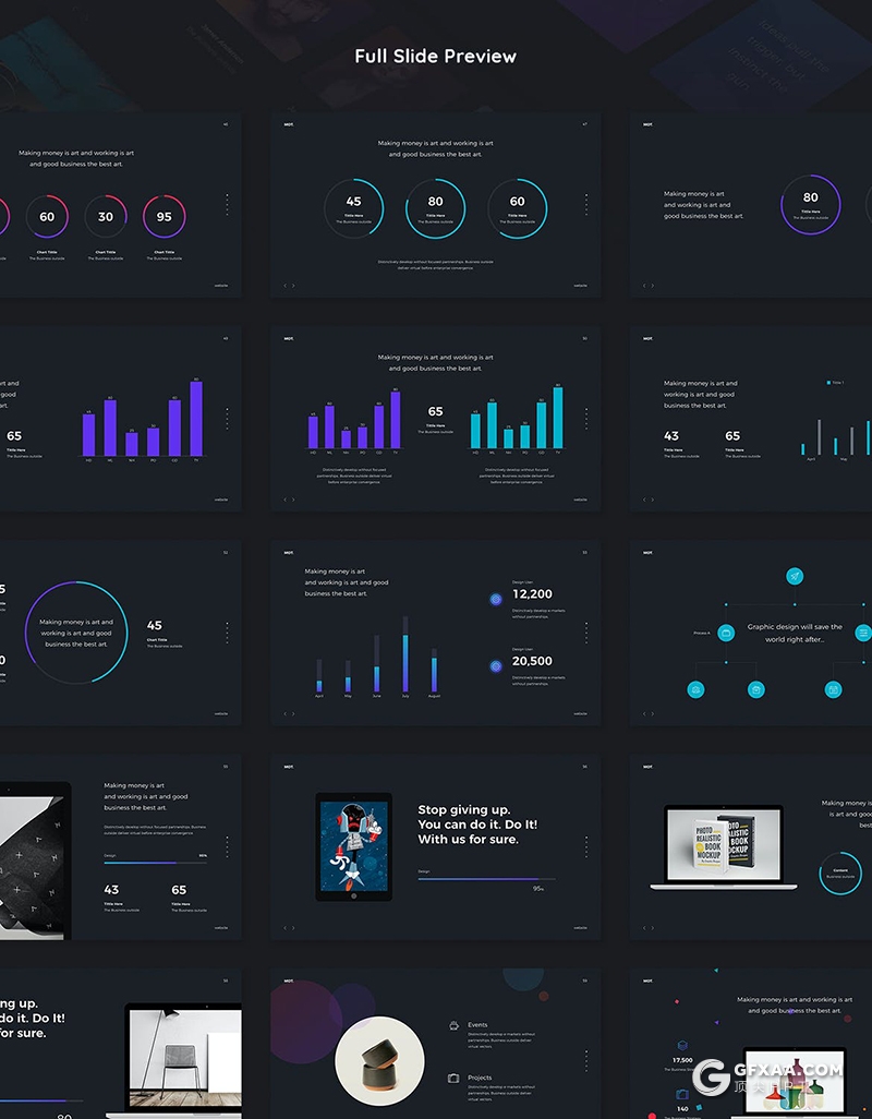 105页国外创意彩色图形设计作品展示工作规划总结PPT模板黑白两种底色 - 顶尖PPT