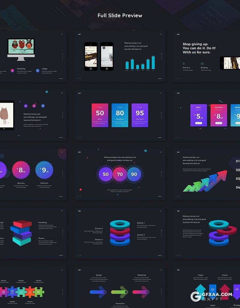 105页国外创意彩色图形设计作品展示工作规划总结PPT模板黑白两种底色 - 顶尖PPT
