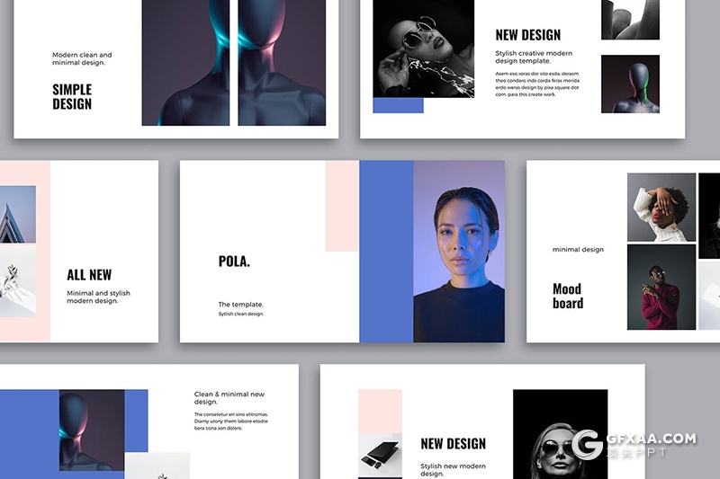 55页极简风格色块组合设计简约PPT模板 - 顶尖PPT