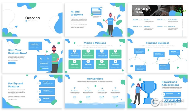 30页创意波浪图形商务企业项目合作工作计划汇报PPT模板3种主题配色 - 顶尖PPT