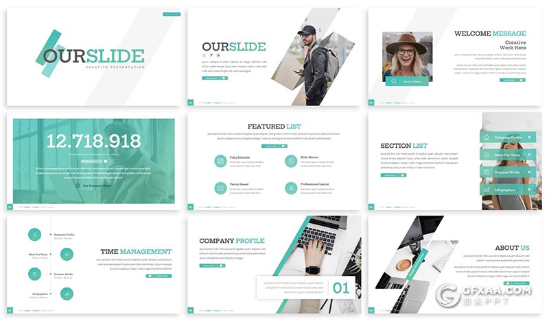 30页扁平化商务风格团队介绍工作项目报告PPT模板 - 顶尖PPT