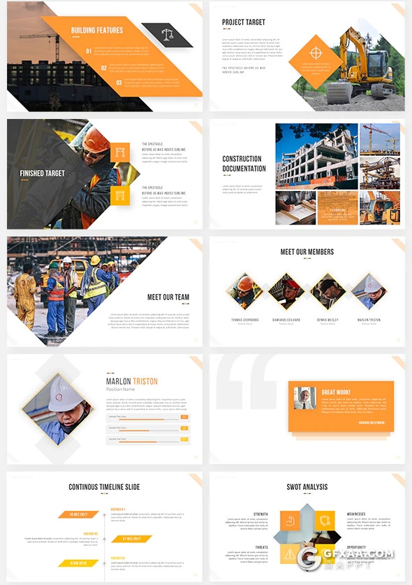 60页国外高端项目展示工程建筑工程施工项目报告工作总结PPT模板10种主题配色 - 顶尖PPT