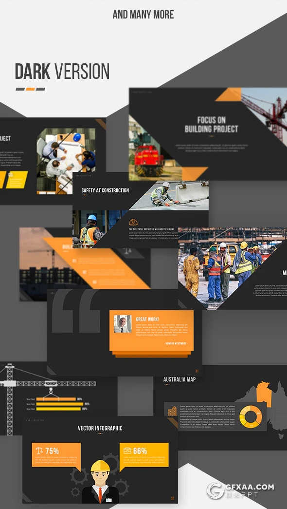 60页国外高端项目展示工程建筑工程施工项目报告工作总结PPT模板10种主题配色 - 顶尖PPT