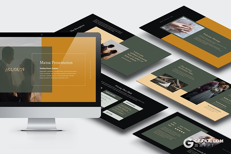 62页黑白两种底色婚礼摄影公司婚礼策划扁平化PPT模板 - 顶尖PPT