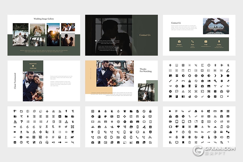 62页黑白两种底色婚礼摄影公司婚礼策划扁平化PPT模板 - 顶尖PPT