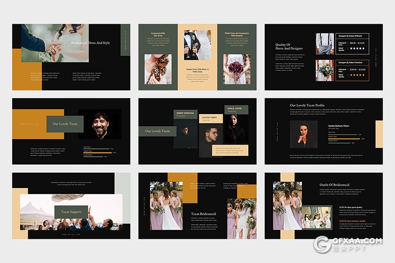 62页黑白两种底色婚礼摄影公司婚礼策划扁平化PPT模板 - 顶尖PPT