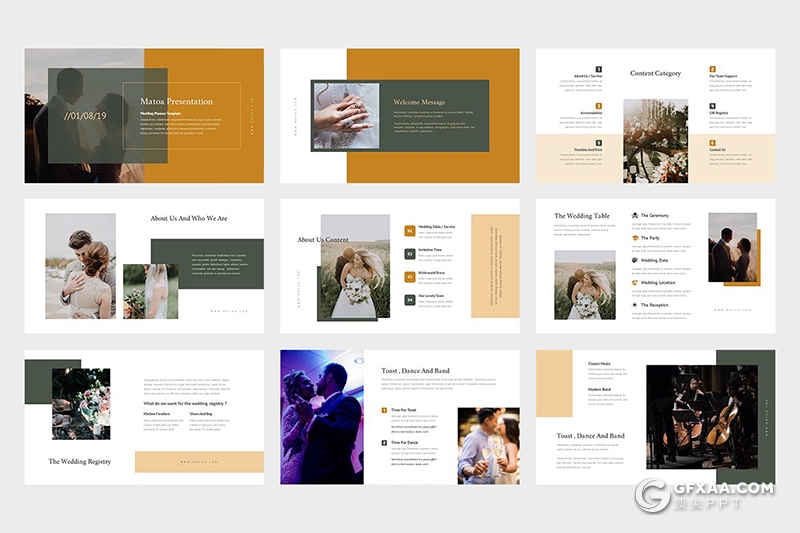 62页黑白两种底色婚礼摄影公司婚礼策划扁平化PPT模板 - 顶尖PPT