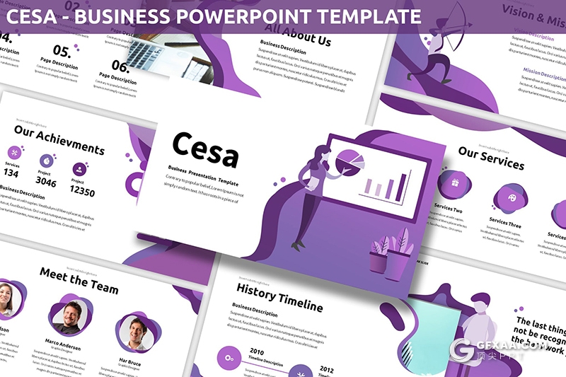 30页扁平化卡通商务人物业务展示年终工作汇报PPT模板3种主题配色 - 顶尖PPT