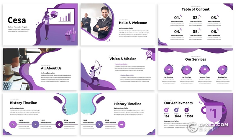 30页扁平化卡通商务人物业务展示年终工作汇报PPT模板3种主题配色 - 顶尖PPT