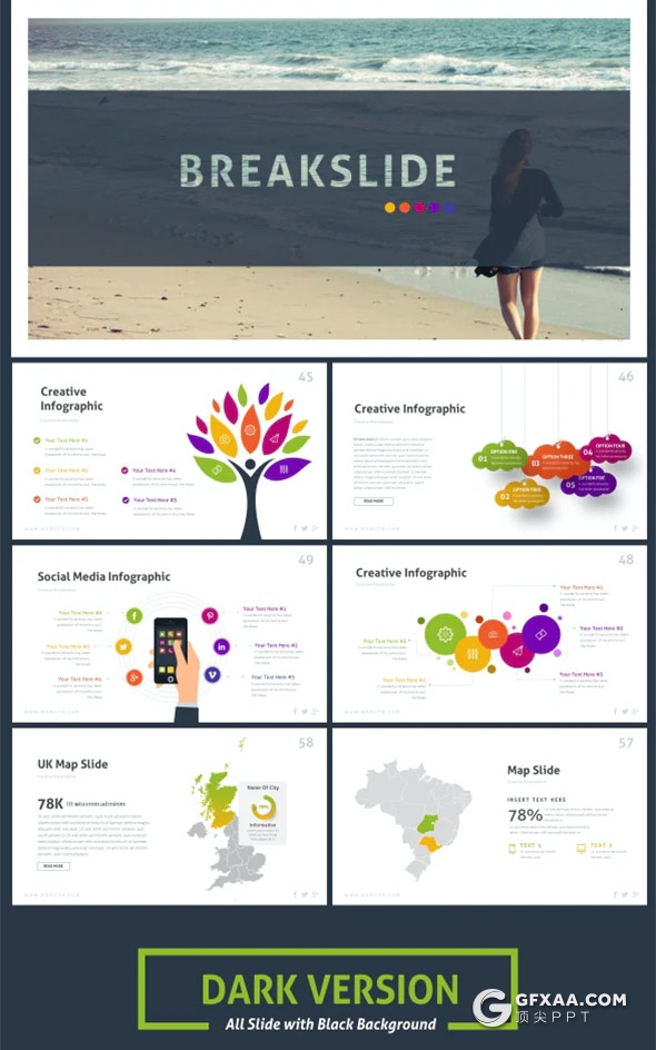 60页国外彩色高端商务多用途PPT模板10种主题配色 - 顶尖PPT