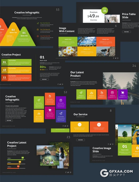 60页国外彩色高端商务多用途PPT模板10种主题配色 - 顶尖PPT