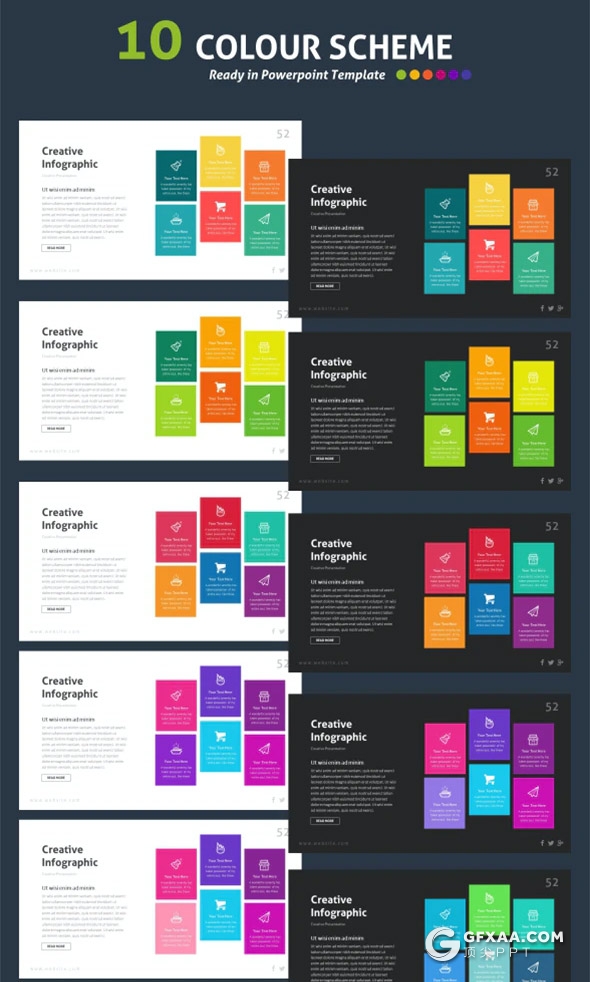 60页国外彩色高端商务多用途PPT模板10种主题配色 - 顶尖PPT