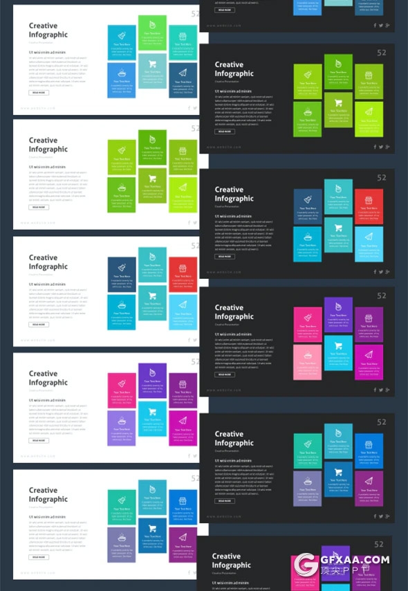 60页国外彩色高端商务多用途PPT模板10种主题配色 - 顶尖PPT
