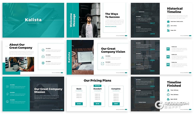 30页企业团队介绍项目报告年终总计新年新计划PPT模板3种主题配色 - 顶尖PPT