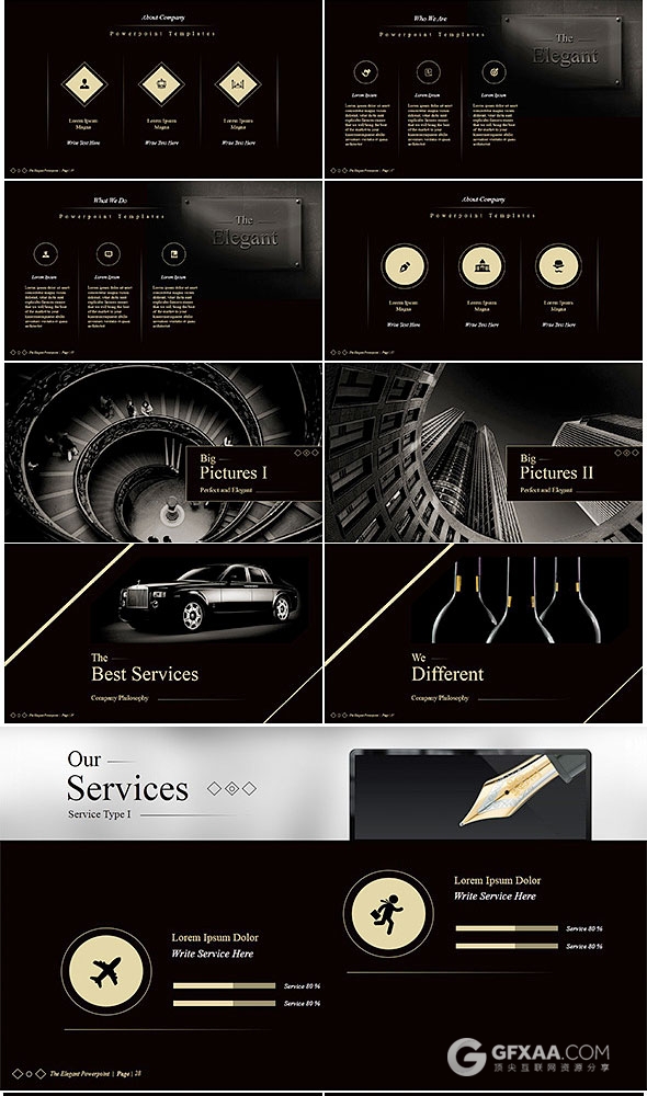 94页高贵典雅金色顶尖商务PPT模板 - 顶尖PPT