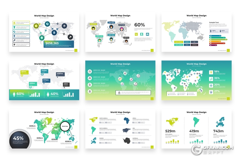 33张不同样式风格可编辑世界地图PPT模板World Map PowerPoint模板 - 顶尖PPT
