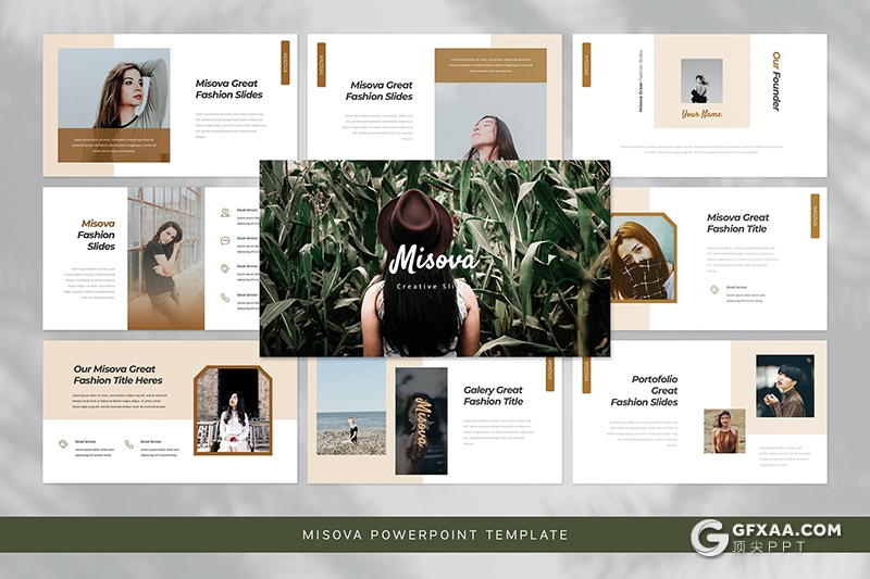 30页简约风格模特写真小清新文艺风格PPT模板 - 顶尖PPT