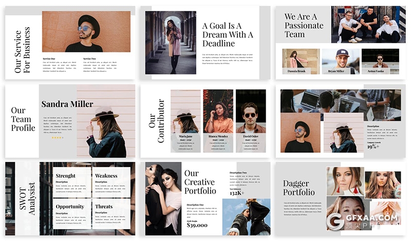 30页扁平化极简时尚杂志风格摄影模特写真ppt模板 - 顶尖PPT