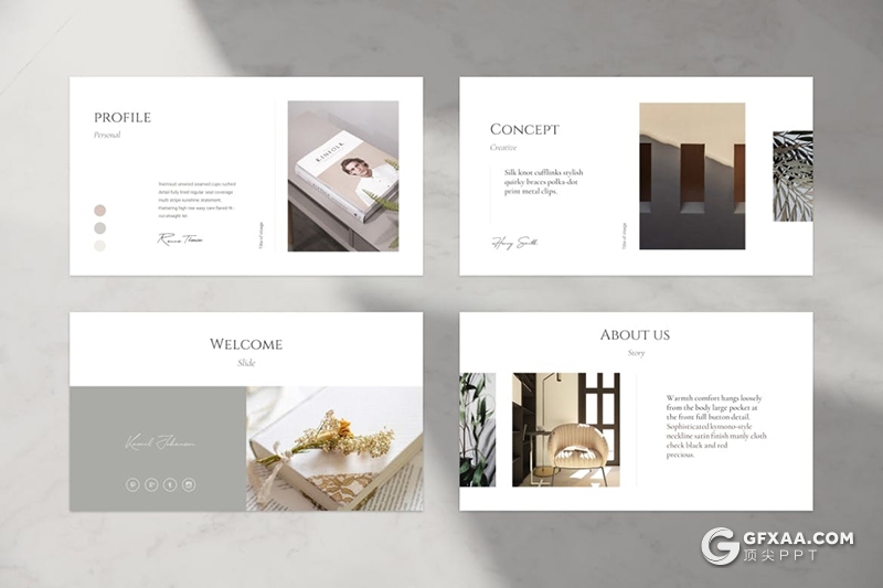 53页极简文艺风格摄影美图展示时尚服装展示PPT模板 - 顶尖PPT