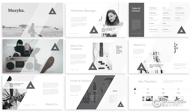 30页简约范时尚音乐人宣传介绍PPT模板5种主题配色2种尺寸 - 顶尖PPT