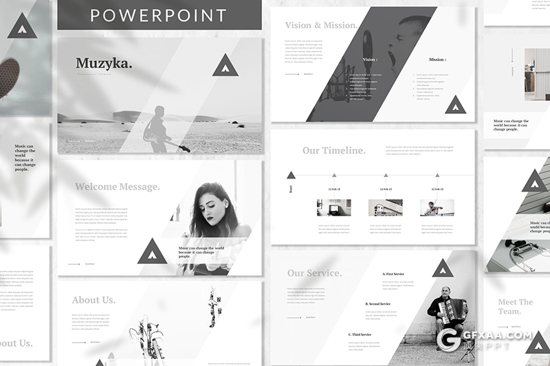 30页简约范时尚音乐人宣传介绍PPT模板5种主题配色2种尺寸 - 顶尖PPT