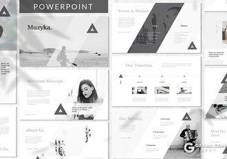 30页简约范时尚音乐人宣传介绍PPT模板5种主题配色2种尺寸 - 顶尖PPT