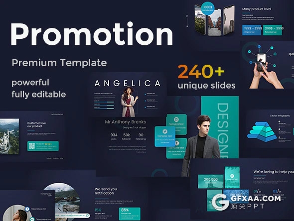 241页蓝绿渐变国外高端商务企业团队介绍展示项目推广商务数据图形设计多用途PPT模板 - 顶尖PPT