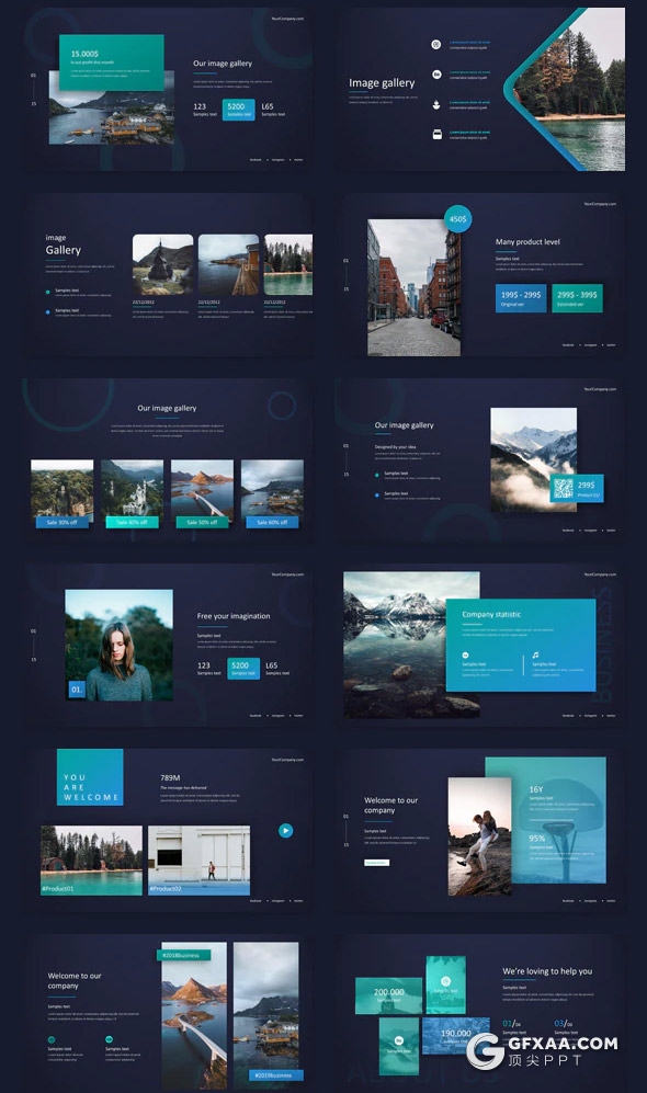 241页蓝绿渐变国外高端商务企业团队介绍展示项目推广商务数据图形设计多用途PPT模板 - 顶尖PPT