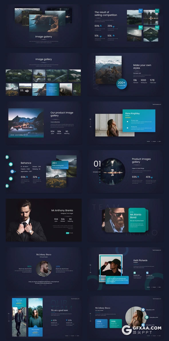 241页蓝绿渐变国外高端商务企业团队介绍展示项目推广商务数据图形设计多用途PPT模板 - 顶尖PPT