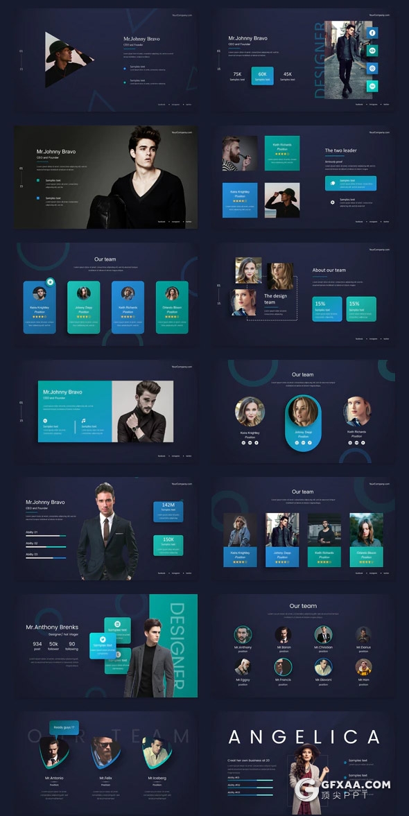 241页蓝绿渐变国外高端商务企业团队介绍展示项目推广商务数据图形设计多用途PPT模板 - 顶尖PPT