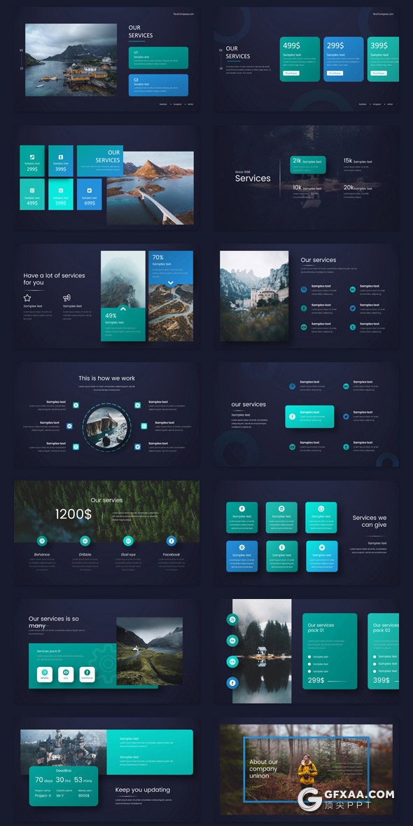 241页蓝绿渐变国外高端商务企业团队介绍展示项目推广商务数据图形设计多用途PPT模板 - 顶尖PPT