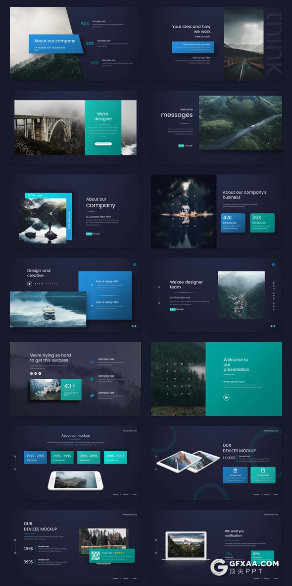 241页蓝绿渐变国外高端商务企业团队介绍展示项目推广商务数据图形设计多用途PPT模板 - 顶尖PPT