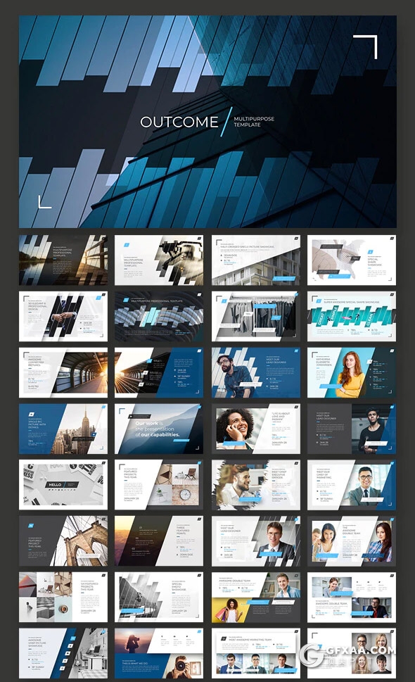 197页国外创意斜切图形版式设计企业公司宣传介绍项目合作展示工作计划汇报PPT模板10种配色主题 - 顶尖PPT