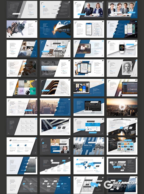 197页国外创意斜切图形版式设计企业公司宣传介绍项目合作展示工作计划汇报PPT模板10种配色主题 - 顶尖PPT
