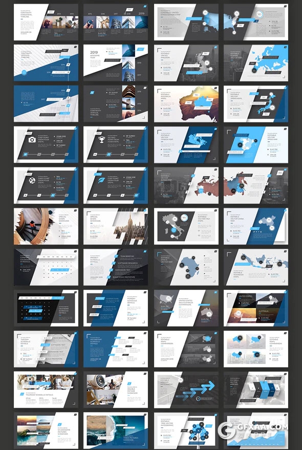 197页国外创意斜切图形版式设计企业公司宣传介绍项目合作展示工作计划汇报PPT模板10种配色主题 - 顶尖PPT